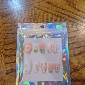 Hand Painted Floral and Plaid Nail Press On Set.